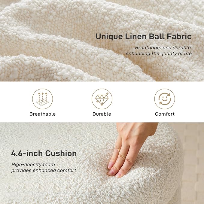 Round Ottoman with Storage Boucle Ottoman Stool with Storage Removable Lid - Image 3