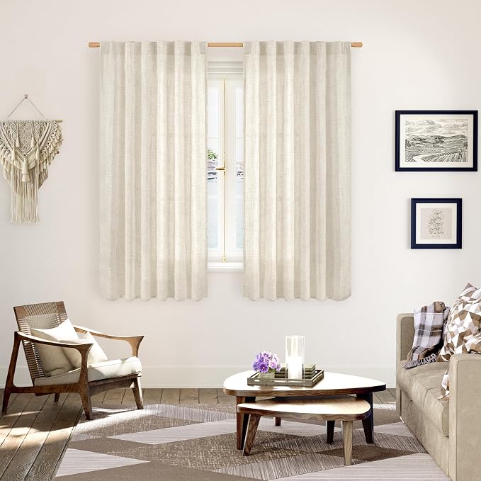YoungsTex Boho Linen Curtains 63 Inch Length 2 Panels - Image 2