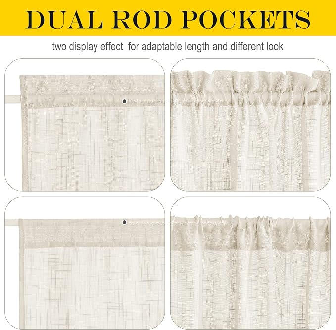 NICETOWN Faux Linen Kitchen Bathroom Door Curtains 40 Inches Length, Farmhouse - Image 3