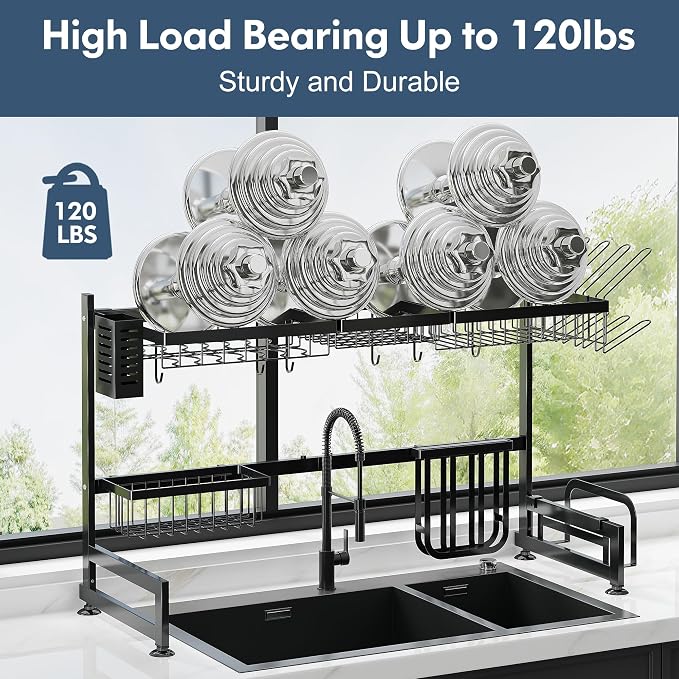 2 Tier Extra Large Stainless Steel Expandable Over The Sink Dish Drainer Drying - Image 5