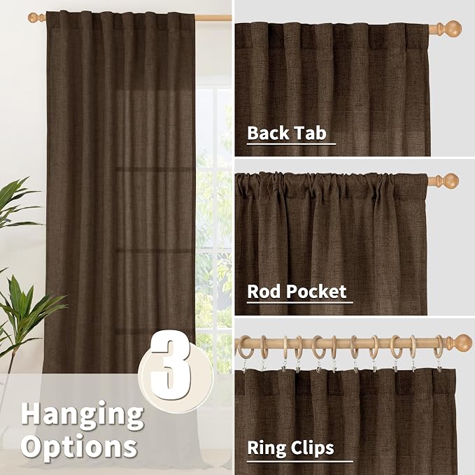 YoungsTex Brown Linen Cafe Curtains 36 Inches Long - Image 5