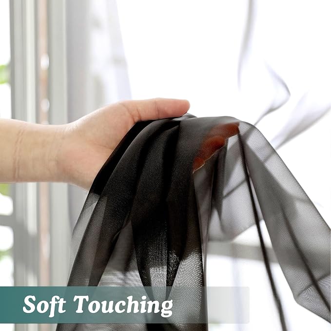 Chyhomenyc Black Sheer Curtains 96 Inches Long 2 Panels, Light Filtering Black - Image 8