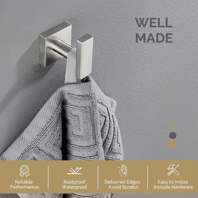 Angle Simple Bathroom Towel Hook, SUS304 Stainless Steel Single Shower Towel - Image 3