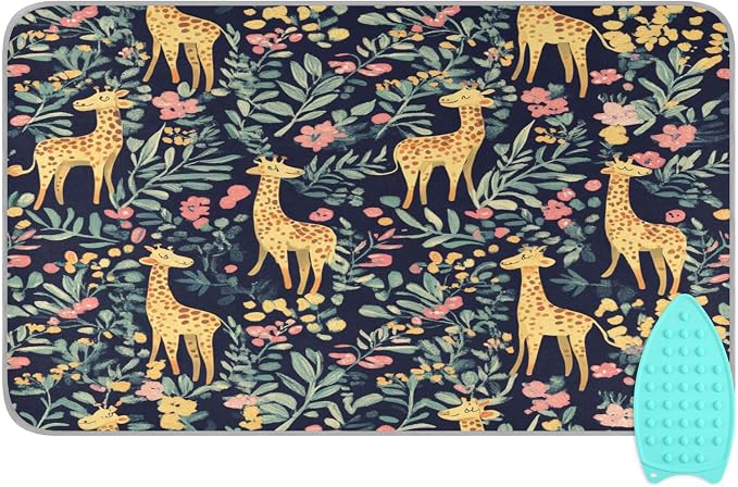 Giraffe Flowers Leaves Green Ironing Mat Thickened Ironing Blanket Travel by QwThum