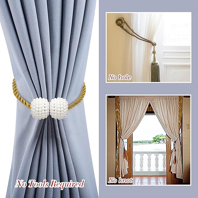 Hion Magnetic Curtain Tiebacks Golden 2pcs, Curtain Tiebacks Buckles Holdbacks - Image 8