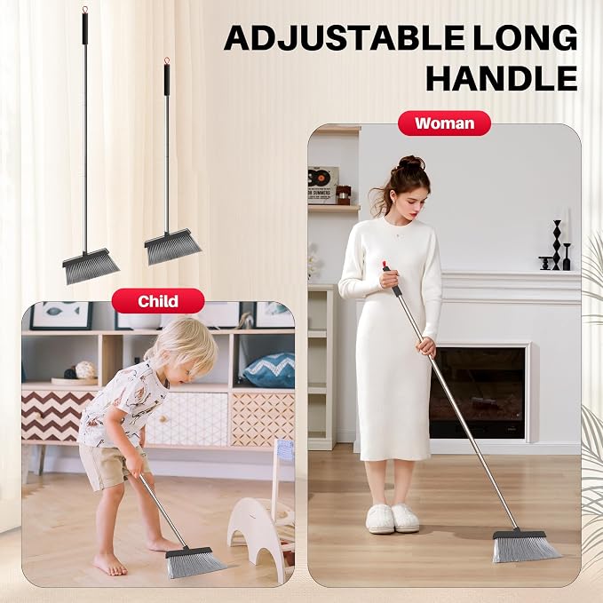 JOYMOOP Black and Red Broom and Dustpan Set, Upright Angle Design - Image 3