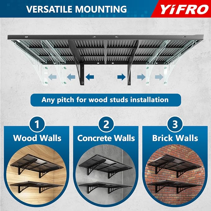 2-Pack 2x3ft Heavy Duty Garage Wall Shelving, 500 lbs Load Capacity, Garage - Image 5