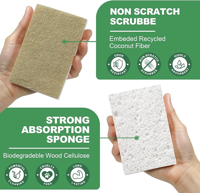 Natural Kitchen Sponges, 12 Pack Non-Scratch Sponge - Image 4