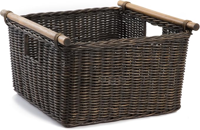 The Basket Lady Deep Pole Handle Wicker Storage Basket, 11.5 in L x 11.5 in W x by TheBasketLady