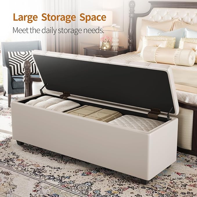 Small 38 Inches Long White Ottoman Bench - Image 3