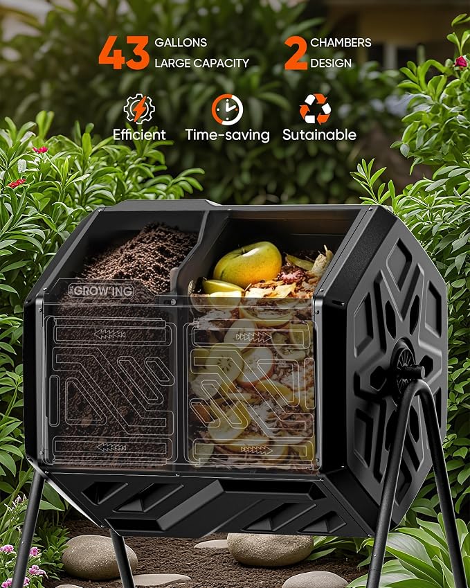 THEGROW'ING Updated 43 Gallon Compost Bin Outdoor, Fast Assemble Tumbling - Image 4