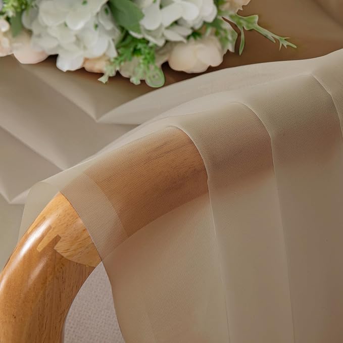 Chyhomenyc Taupe Sheer Curtains 30 inch Length 2 Panels, Light Filtering Voile - Image 6