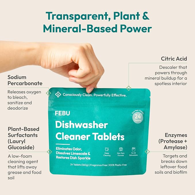 FEBU Dishwasher Cleaner Tablets Made in USA | Natural Dishwasher Cleaner and - Image 3
