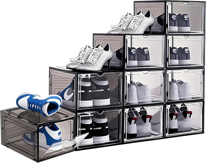 10 Pack Shoe Storage Box Clear Hard Plastic Shoe Organizer Stackable Hats by DAYOOH