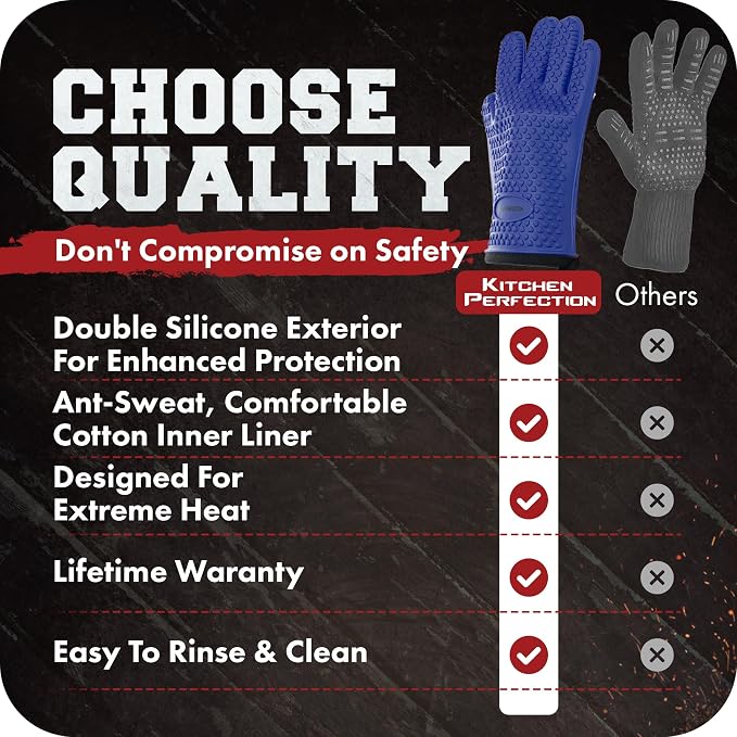 KITCHEN PERFECTION S Silicone Smoker Oven Gloves -Extreme Heat Resistant BBQ - Image 9