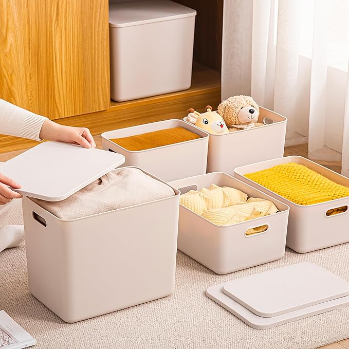 Plastic Storage Bins with lids, Storage Baskets, Container with handle - Image 4