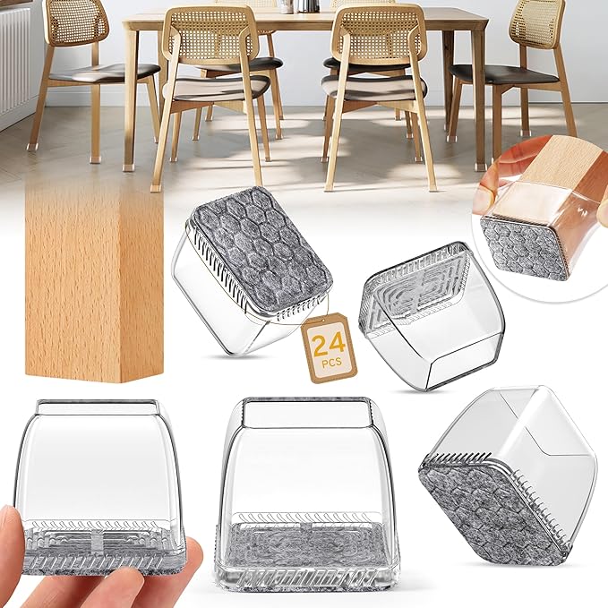 24PCS Rectangular Chair Leg Floor Protectors, Furniture Sliders, Non-Slip Felt by Indemo