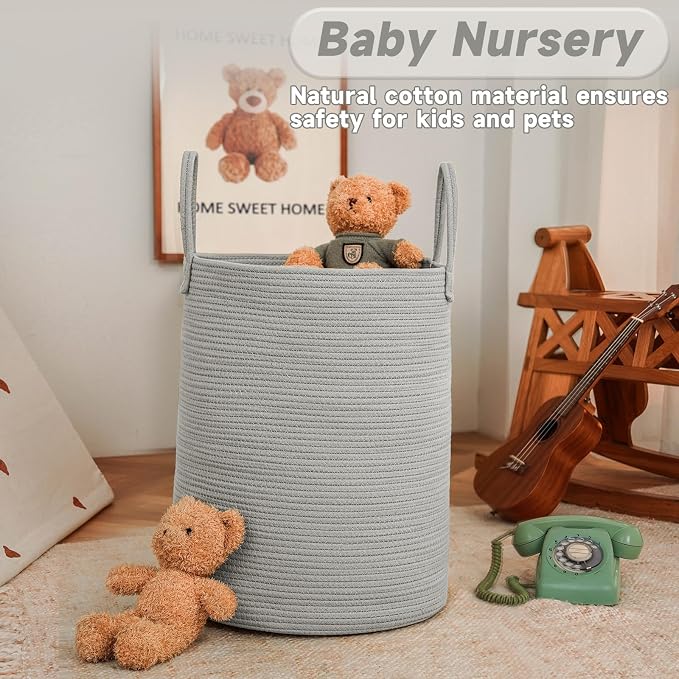 Large Woven Laundry Basket Hamper, 100L Cotton Rope Storage Bin - Image 2