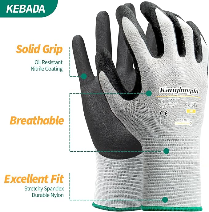 3-Paris Medium Work Gloves for Men and Women, Nitrile Coated Safety Protective - Image 2