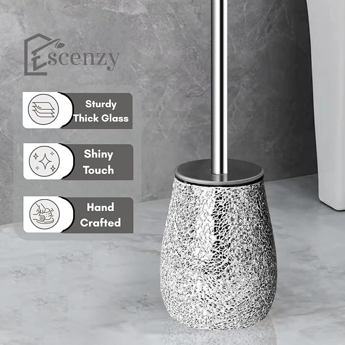 Escenzy Modern Toilet Brush and Holder Set Mosaic Glass | Non-Rustic Stainless - Image 2