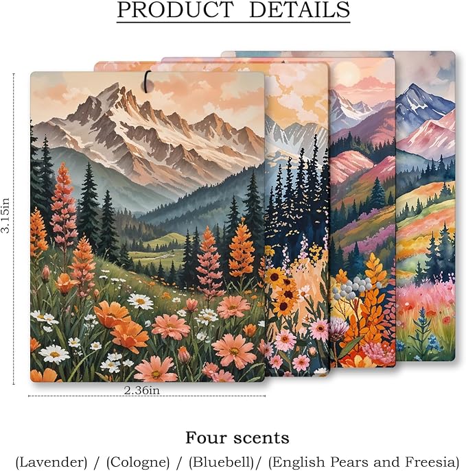 Maximalist Floral Mountain Car Air Freshener 4 Pcs, Boho Abstract Eclectic - Image 4