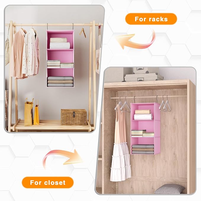 Hanging Closet Organizer and Storage 3-Shelf, Easy Mount Foldable Hanging - Image 6