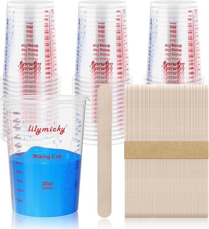 50 Pack Plastic Mixing Cups, 20 oz, Disposable Measuring Cups by Lilymicky
