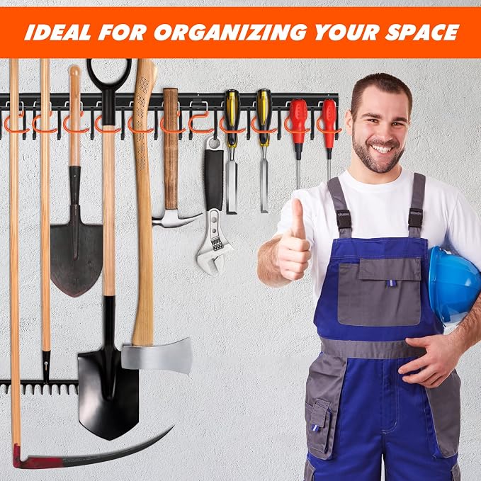 17'' All Metal Garden Tool Organizer Adjustable Garage Tool Organizer Wall - Image 7