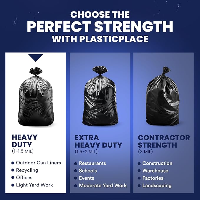 Plasticplace 55-60 Gallon Trash Bags │ 1.0 Mil │ Black Heavy Duty Garbage Can - Image 6