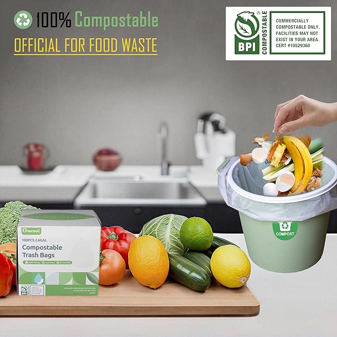 Greensoil 100% Compostable Waste Bags 2.6 Gallon, Extra Thick Kitchen Small - Image 3