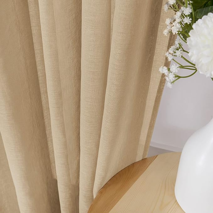 Tollpiz Sheer Curtains Living Room Linen Textured Curtain Sheers Light - Image 3