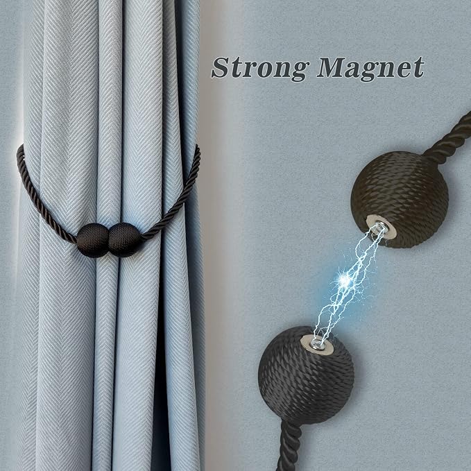 Hion Magnetic Curtain Tiebacks Dark Brown 6 Pack, Curtain Tiebacks Buckles - Image 3