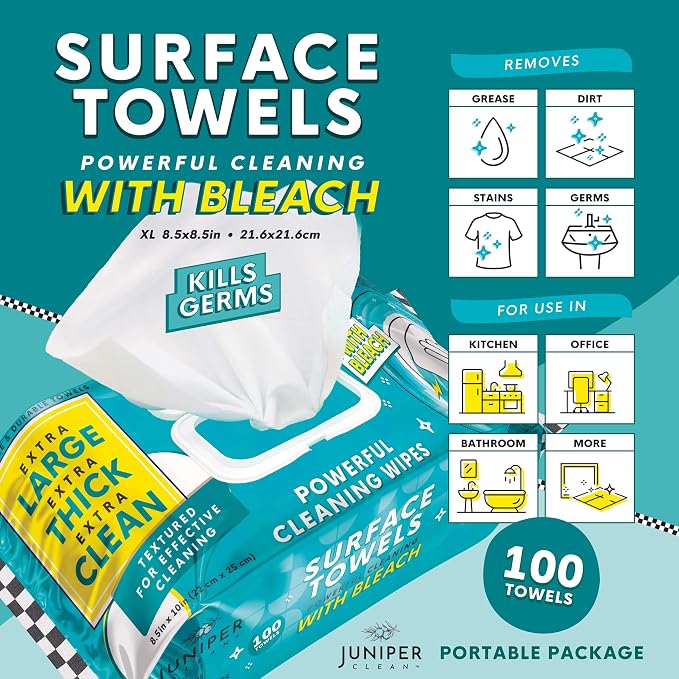 Single Surface Wipes with Bleach, Thick & Large Dispose, All-Purpose Cleaner - Image 2