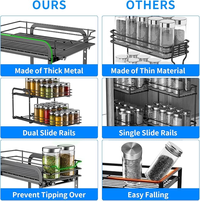 RCHYFEED Spice Rack, 2 Tier Pull out Cabinet Spice Organizer, Height Adjustable - Image 4