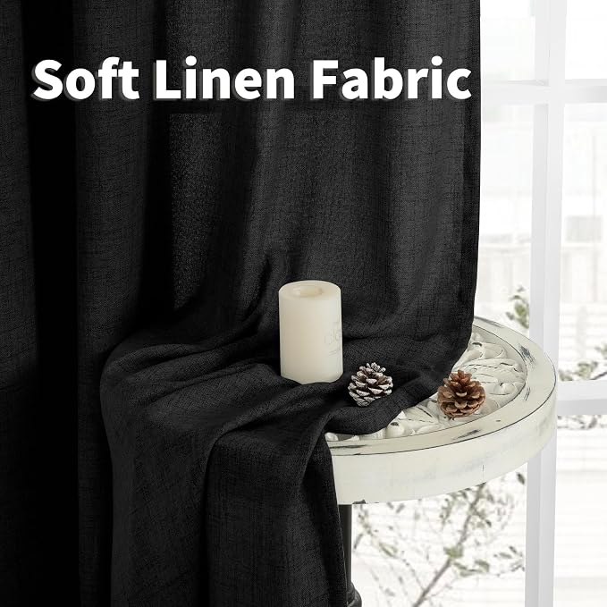 YoungsTex Black Linen Curtains 63 inch Length 2 Panels - Image 9
