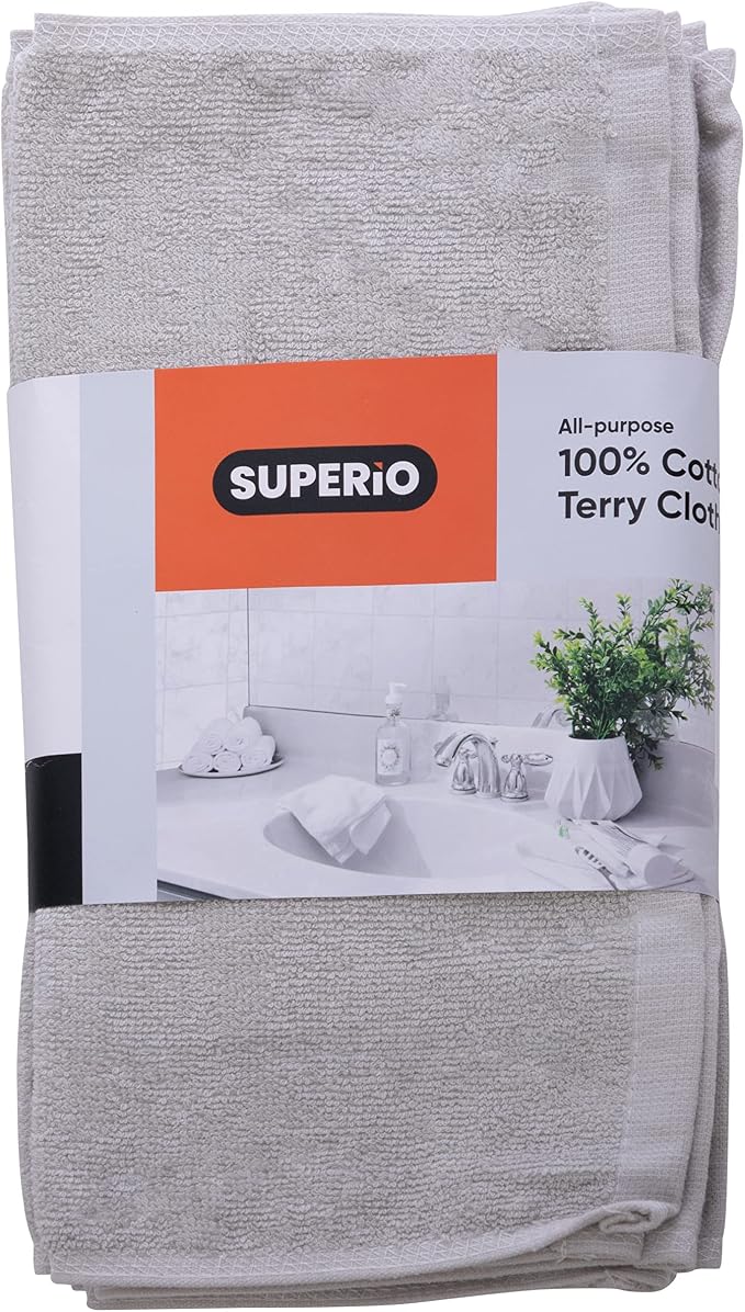 Superio Cotton Terry Washcloths Grey Towels 100% Cotton Cleaning Cloth 16" Rags - Image 3