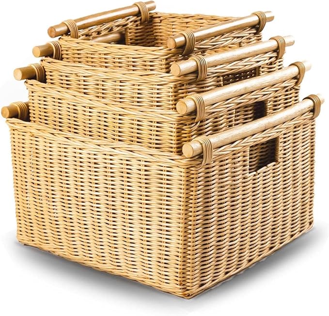 The Basket Lady Deep Pole Handle Wicker Storage Basket, 15 in L x 15.5 in W x - Image 6