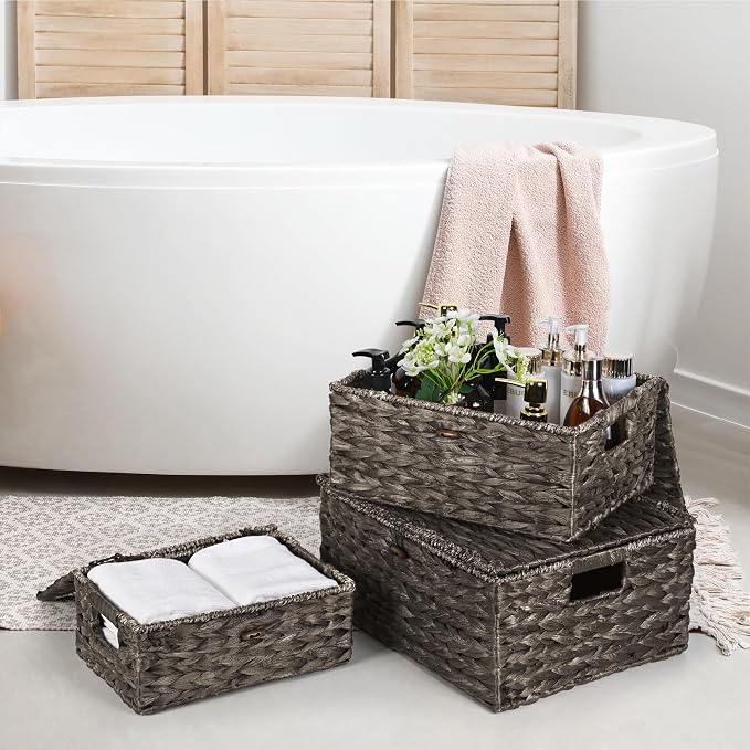Wicker Storage Baskets with Lids and Handles, Hand Woven Rattan Storage Bins Box - Image 6