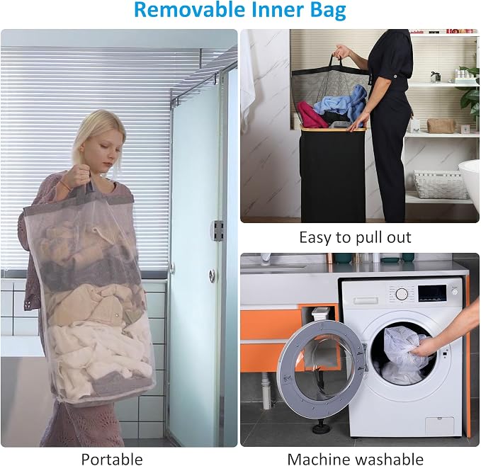 Double Laundry Hamper with Lid, Divided Laundry Hamper with Removable Bags - Image 4