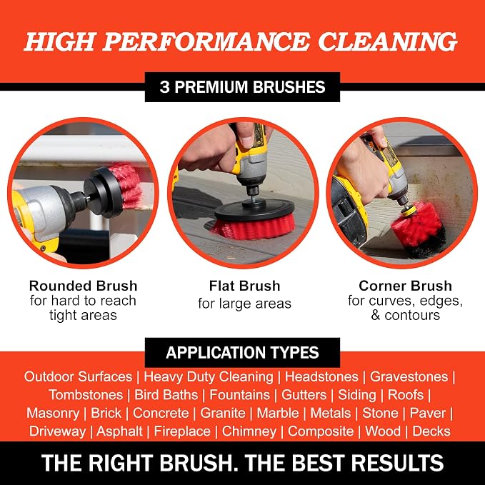 Drillbrush Heavy Duty Stiff Bristle Brush Kit – Power Scrubber Attachment - Image 2