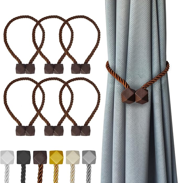 Hion Magnetic Curtain Tiebacks Dark Brown 6 Pack, Curtain Tiebacks Buckles by Hion