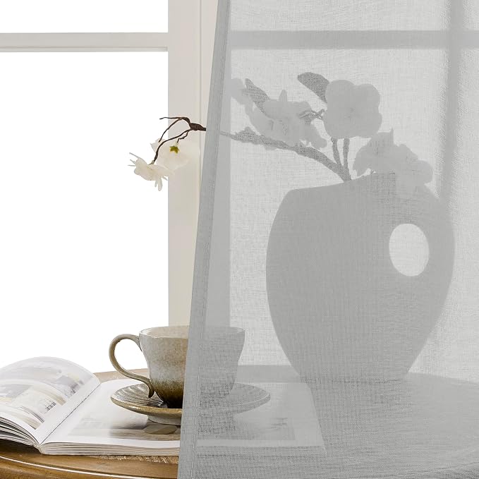 Tollpiz Sheer Door Curtains Closet Linen Textured Curtains Sheer Doorway Light - Image 9