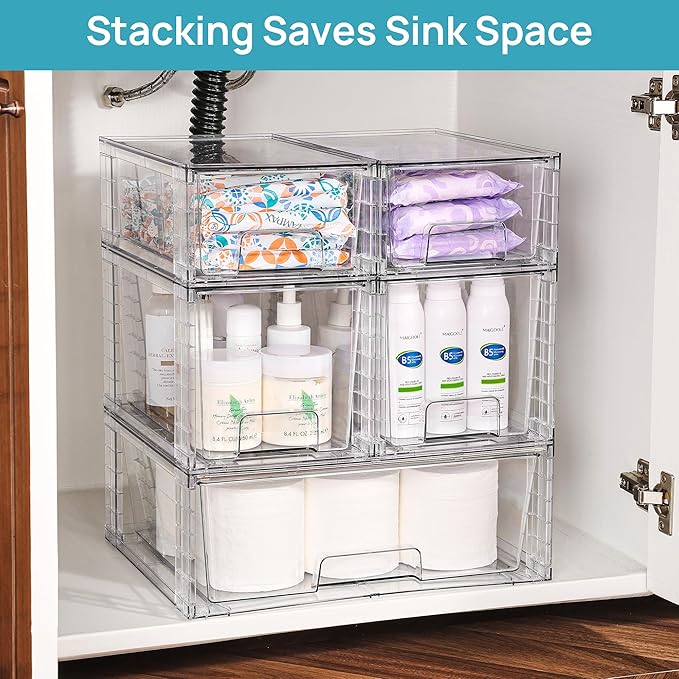 Vtopmart Clear Stackable Storage Drawers Set of 5, Easily Assemble Acrylic - Image 4