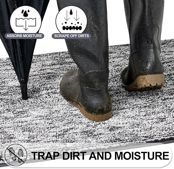 REFETONE Doormat, Indoor Absorbent Non Slip Dark Grey Doormat, Resist Dirt - Image 3