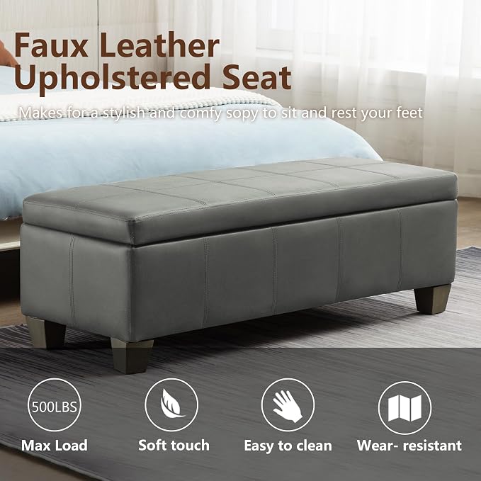 51 Inch Faux Leather Ottoman - Image 5