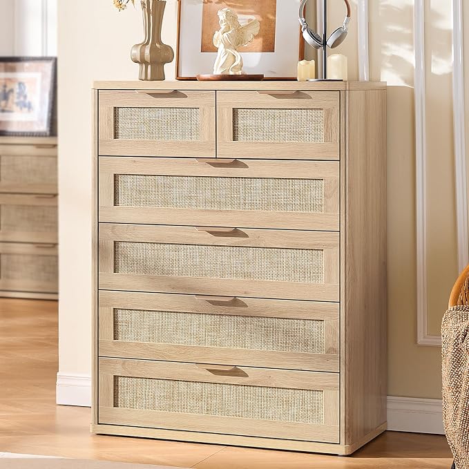 LEYAOYAO Rattan Dresser for Bedroom, Modern 6 Drawers Boho Dressers - Image 7