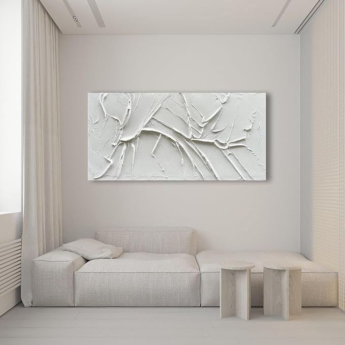 NANKAI Hand-Painted Thick Texture White Minimalist Oil Painting 30x60 Inch - Image 6