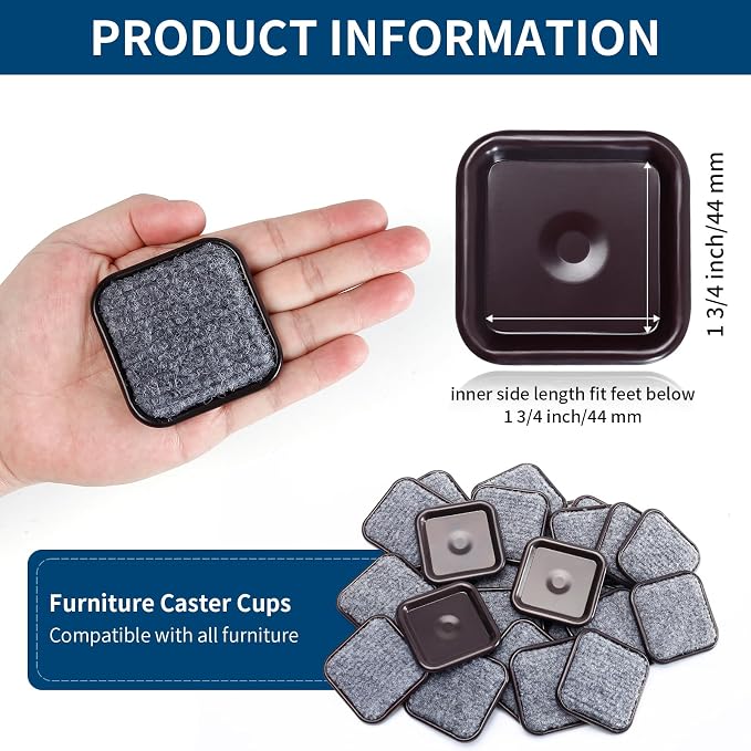 Ezprotekt 1 3/4" Square Reusable Felt Furniture Caster Cups - Image 2