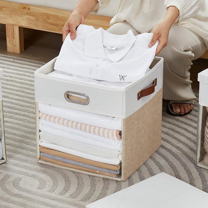 Fabric Storage Cubes with Clear Windows and Lids, Decorative Storage Boxes - Image 5