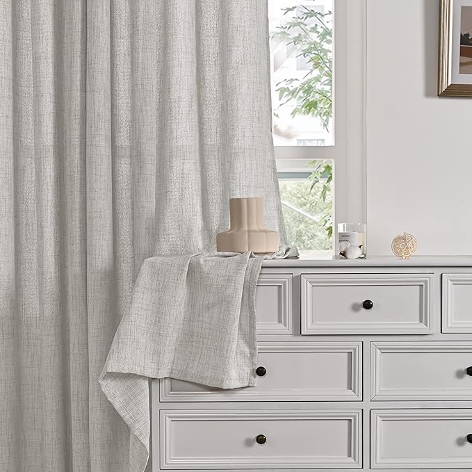 YoungsTex Light Grey Linen Curtains 63 Inches Length 2 Panels - Image 9